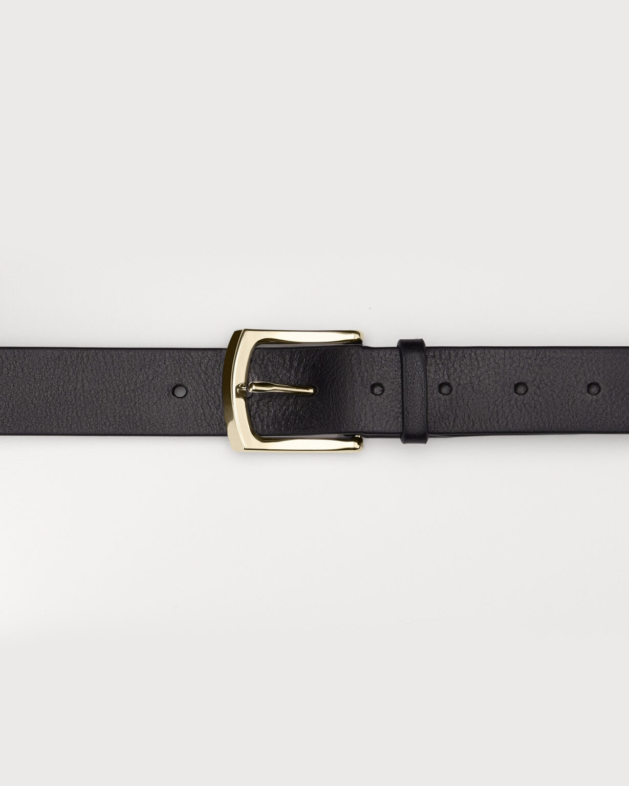 Belt with a gold-colored buckle, top view