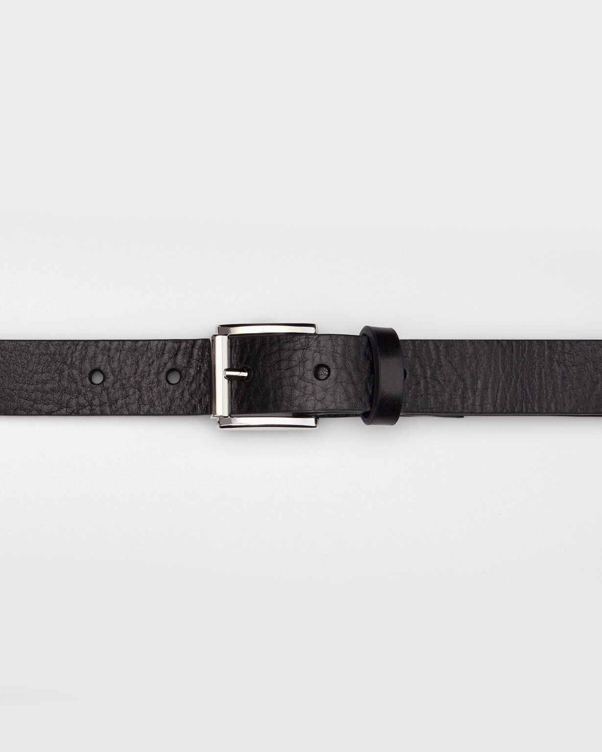 Black narrow belt with silver-colored buckle
